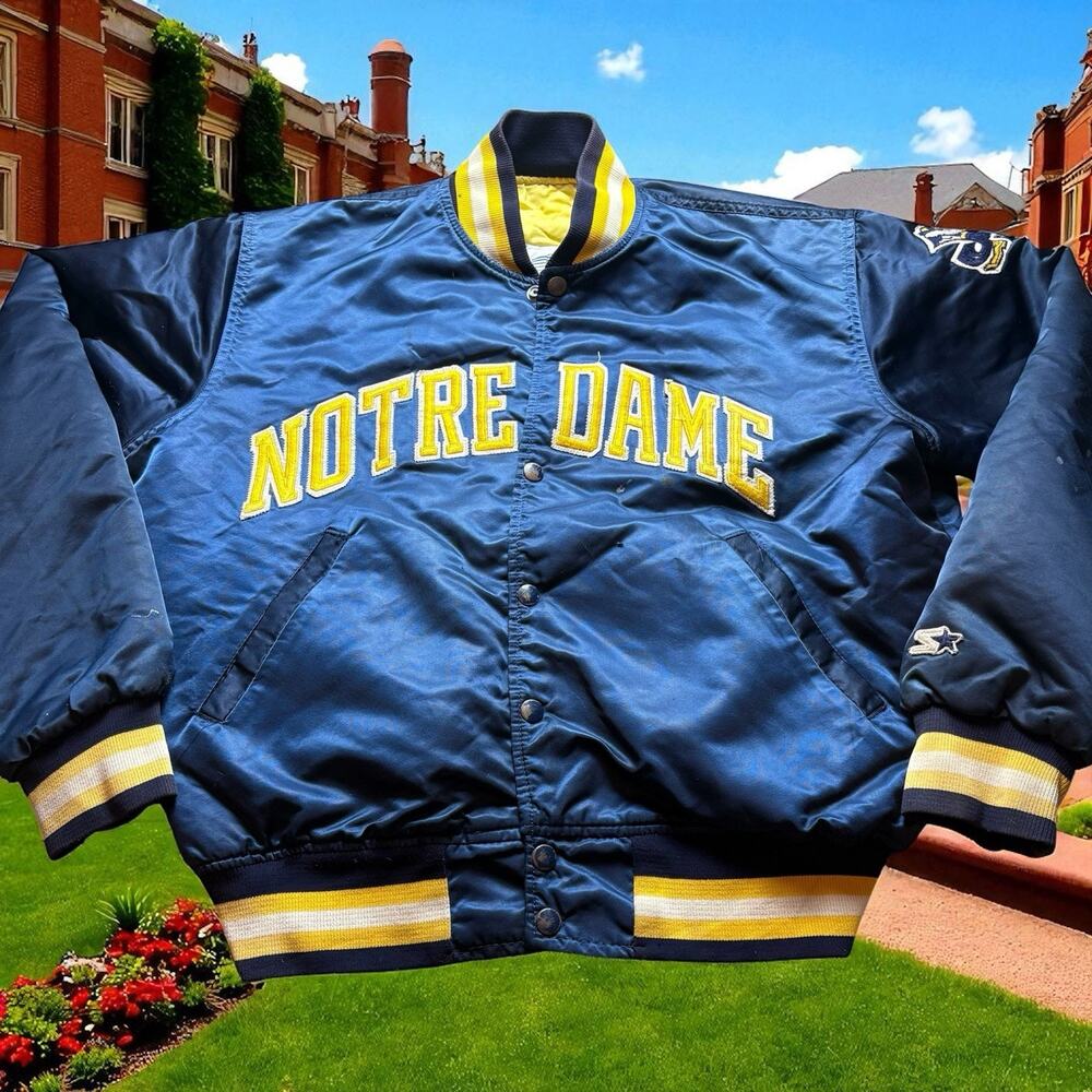 Vintage Starter Distressed University Of Notre Dame Medium Satin Jacket